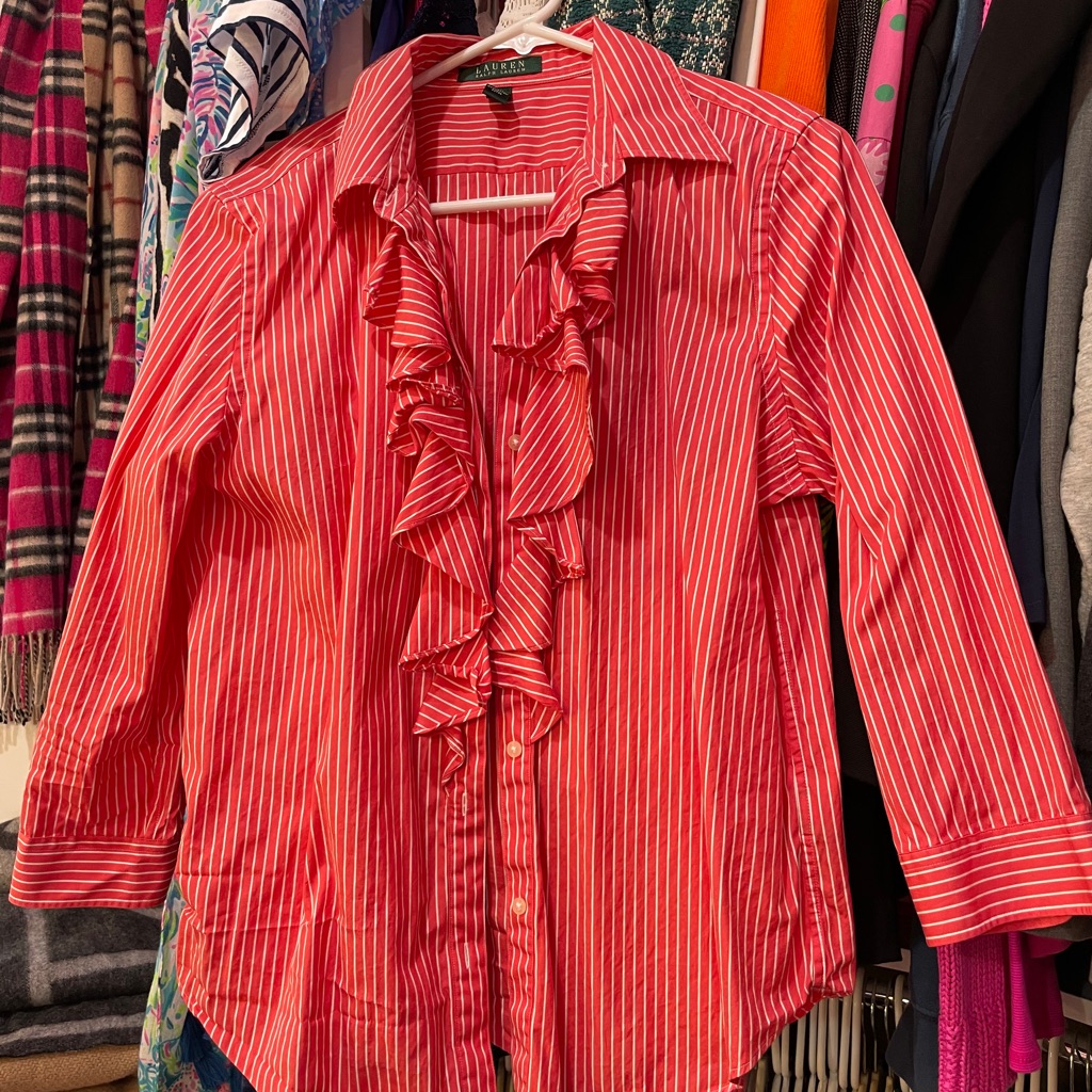 Salmon Button Down W/Ruffle Detail